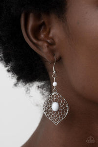 Perky Perennial - White Earrings - Paparazzi Accessories