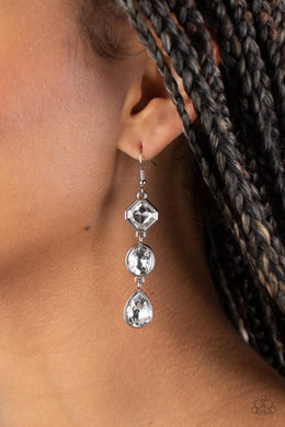 Reflective Rhinestones - White Earrings - Paparazzi Accessories