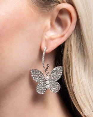 Butterfly Boundary - White Earrings - Paparazzi Accessories