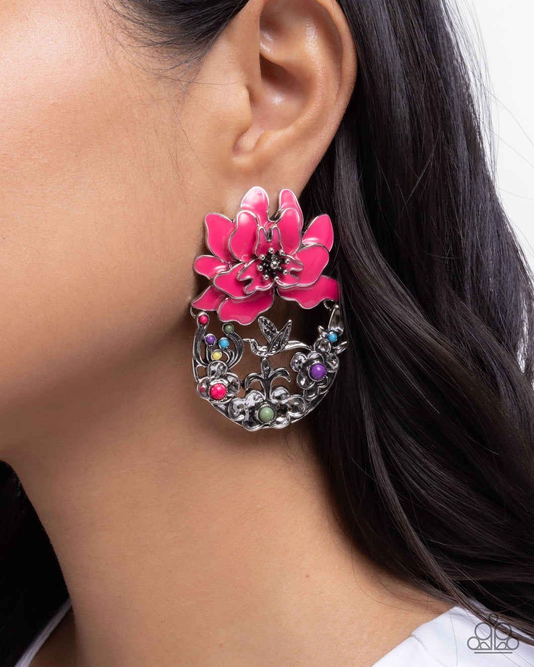 Hummingbird Homecoming - Pink Post Earrings - Paparazzi Accessories