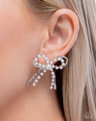 Girly Get Together - White Post Earrings - Paparazzi Accessories