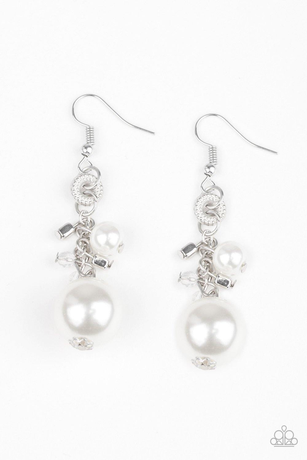 PAPARAZZI GLAMOUR GRADUATE - SILVER PEARLS HOOPS EARRINGS – Bee's Bling Bash