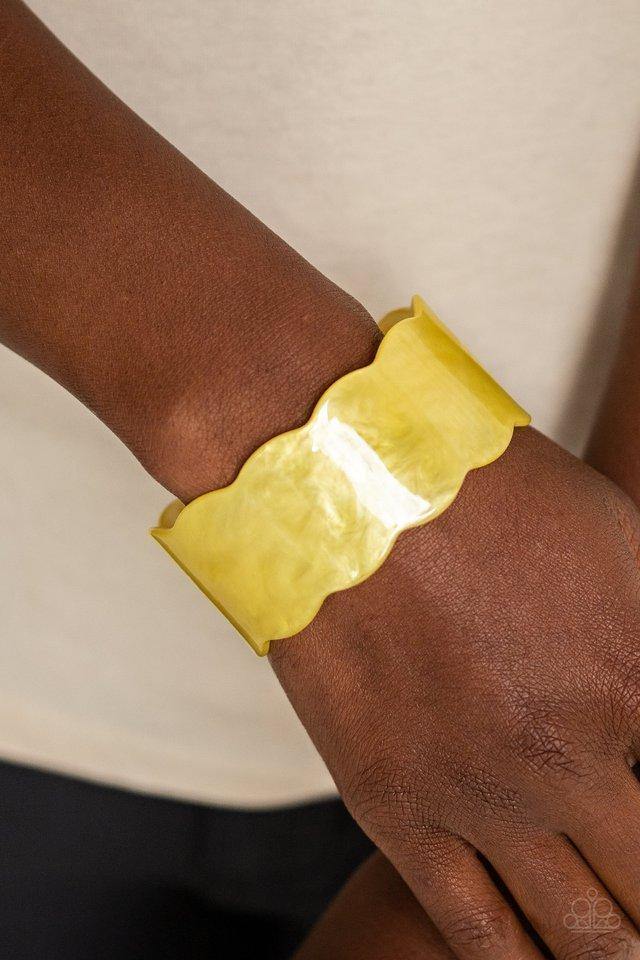 retro-ruffle-yellow-bracelet-paparazzi-accessories
