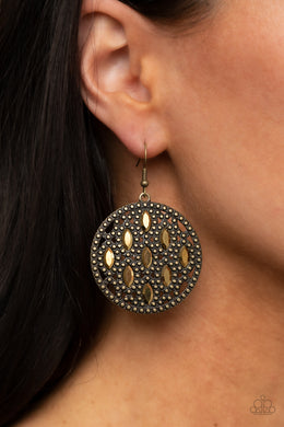 Medallion Stallion - Brass Earrings - Paparazzi Accessories
