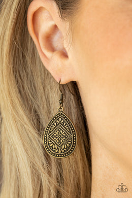Mayan Mecca - Brass Earrings - Paparazzi Accessories