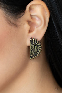 Fiercely Fanned Out - Brass Post Earrings - Paparazzi Accessories