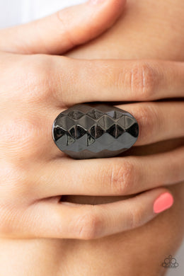 Ferociously Faceted - Black Ring - Paparazzi Accessories