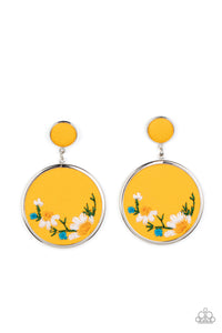 embroidered-gardens-yellow-post earrings-paparazzi-accessories