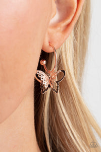 Butterfly Freestyle - Rose Gold Earrings - Paparazzi Accessories
