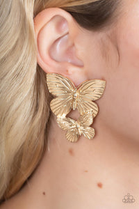 Blushing Butterflies - Gold Post Earrings - Paparazzi Accessories