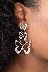 Flamboyant Flutter - White Post Earrings - Paparazzi Accessories