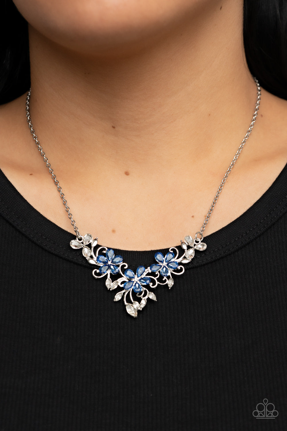 Floral Fashion Show - Blue Necklace - Paparazzi Accessories