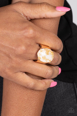 Gold Leaf Glam - White Ring - Paparazzi Accessories