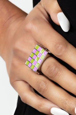 Checkerboard Craze - Green Ring - Paparazzi Accessories