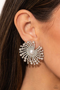 Fancy Fireworks - White Post Earrings - Paparazzi Accessories