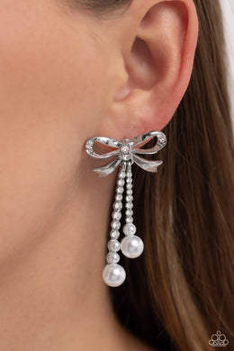 Bodacious Bow - White Post Earrings - Paparazzi Accessories