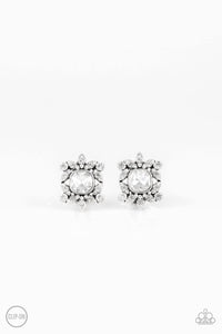 First-Rate Famous - White Clip-On Earrings - Paparazzi Accessories - Sassysblingandthings