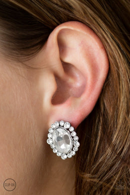 Hold Court - White Clip-On Earrings - Paparazzi Accessories